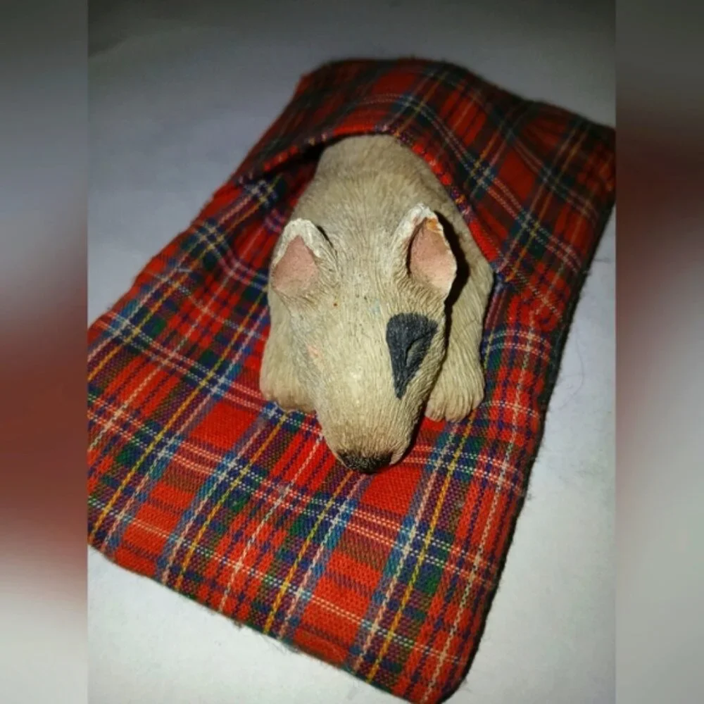 Plaid Dog Blanket with Bull Terrier Dog Figurine